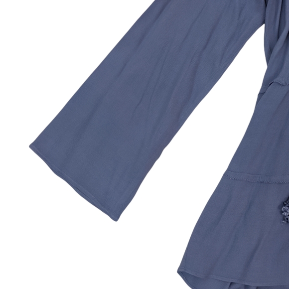 Marchesa Rose Tie Neck Boho Ruffle Blouse S Blue V Neck Long Sleeve - Picture 8 of 11